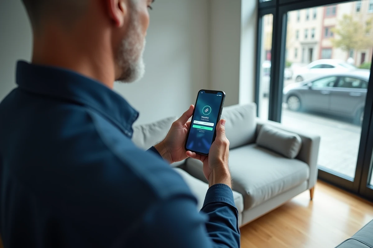 Homme accédant à son espace patient santé depuis une application mobile sur smartphone