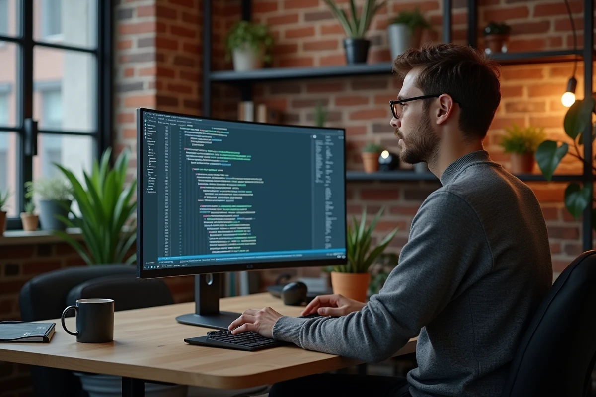 Développeur informatique travaillant sur une architecture cloud dans le cadre d'une transformation numérique d'entreprise