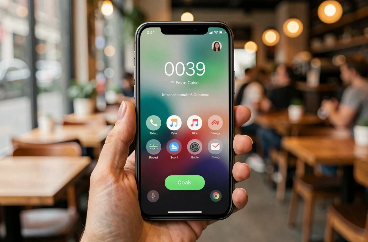 Gros plan d'un smartphone affichant un appel entrant avec l'indicatif téléphonique 0039 correspondant à l'Italie