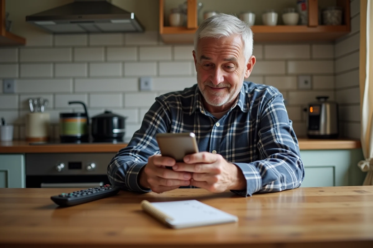Homme cherchant une solution au code erreur S01-06 Orange sur son smartphone avec des notes manuscrites