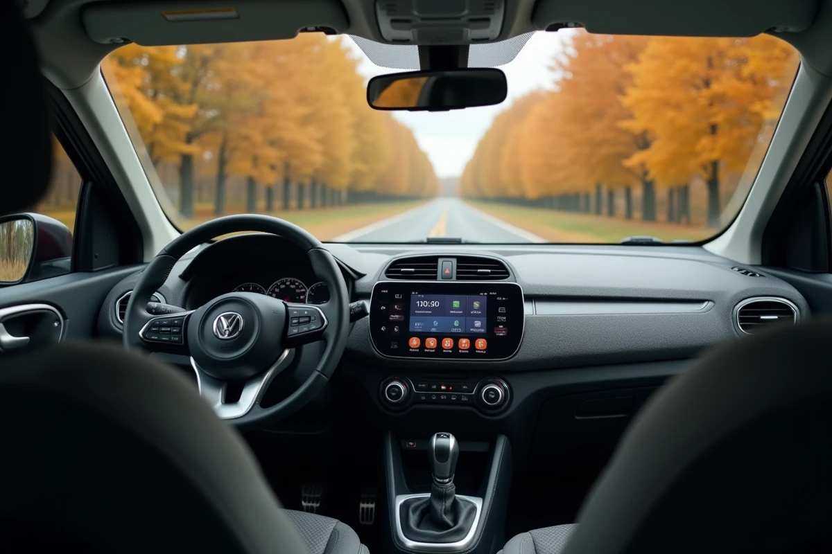 Intérieur d'une voiture 6 CV fiscaux avec tableau de bord moderne et écran tactile